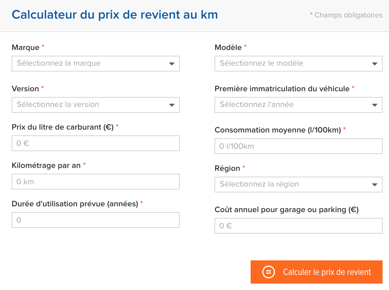 Prix de revient d'une voiture